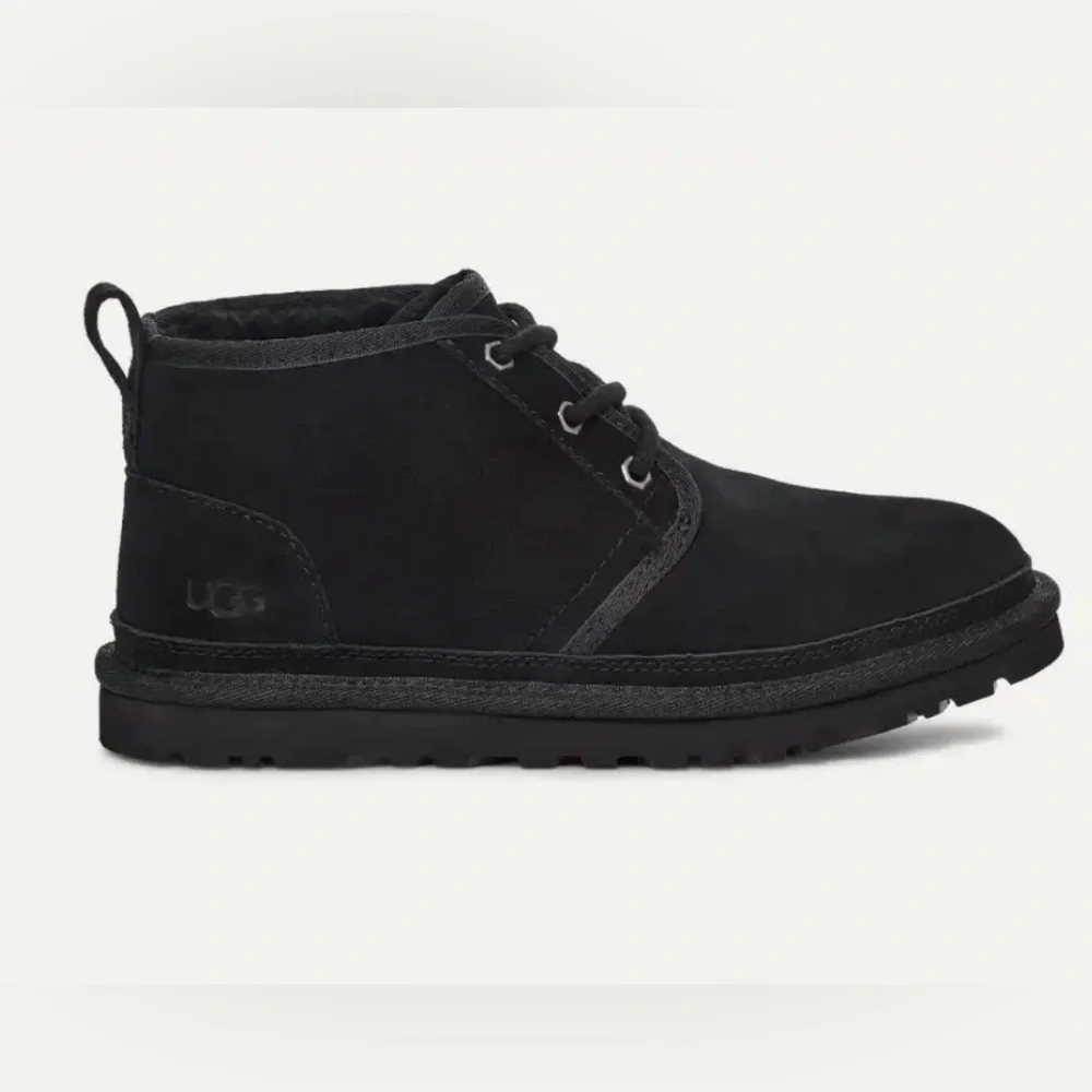 UGG Neumel Black Suede Leather Shearling Fleece Lined Ankle Boot Lace Up Euro 37 - Picture 1 of 11